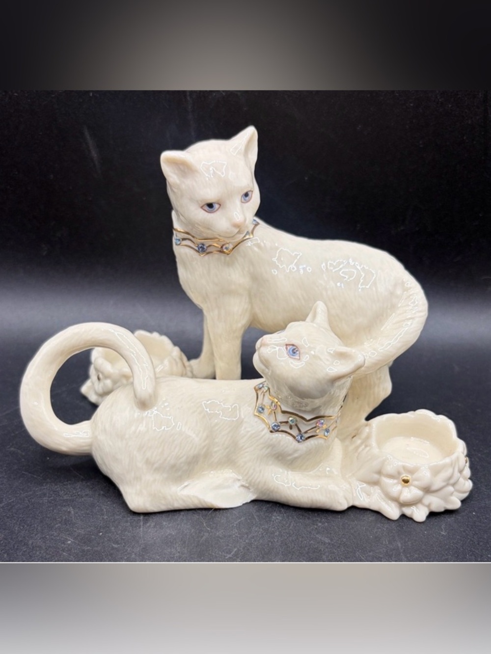 2003 Lenox Vintage Handcrafted Porcelain Crystal Collar Cat Kitty Figurine Y2K